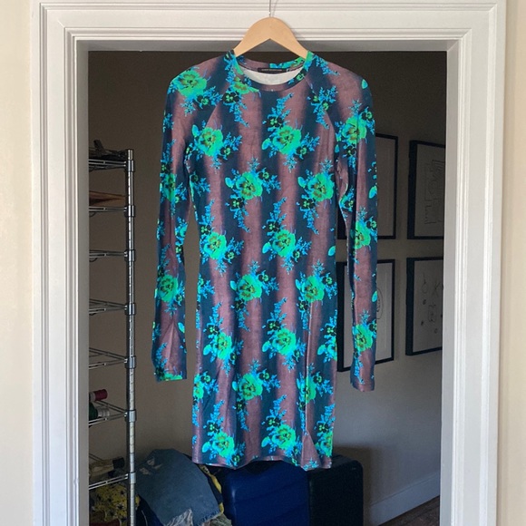 Christopher Kane Bodycon Floral Long Sleeve Mini Dress sz M - Picture 1 of 8